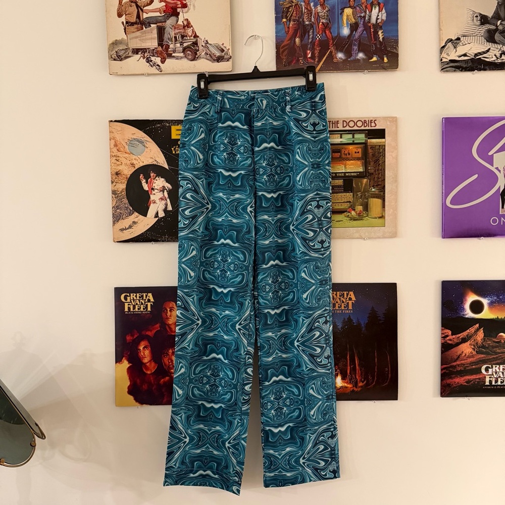 Blue Patterned Women's Straight Leg Pants